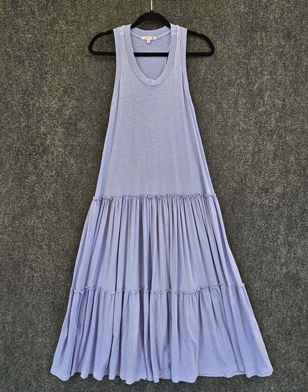 Sundry Dress Womens Size 1 Blue Tiered Tank Midi Maxi Cotton Spandex